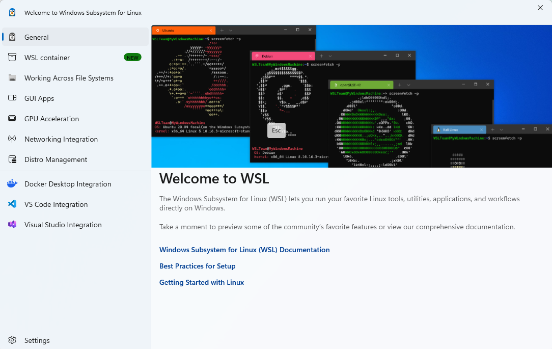 WSL 安装后的欢迎页面